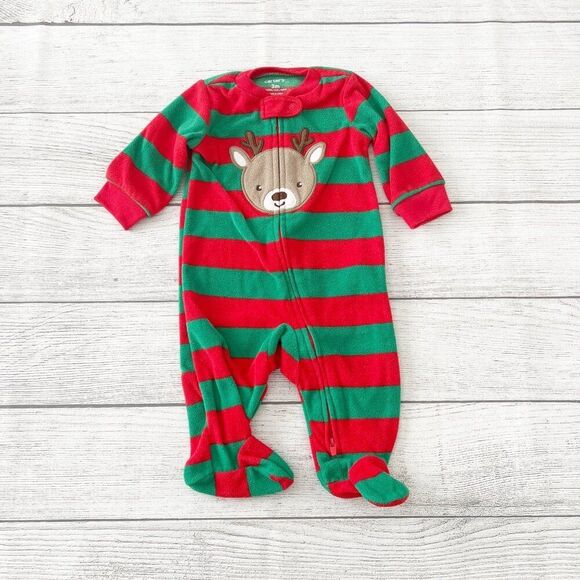 Carter’s Fleece Striped Reindeer Pajamas - Picture 1 of 5